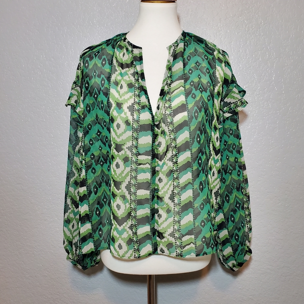 Zara Semi-sheer green long sleeves top